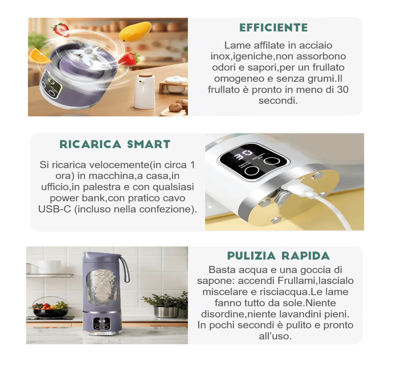 FRULLAMI, FRULLATORE PORTATILE 450ML SMART PER UNO STILE DI VITA ATTIVO. - Il mio negozio