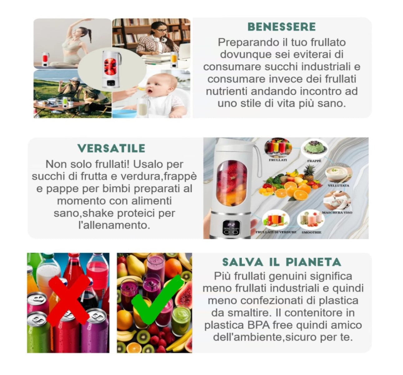 FRULLAMI, FRULLATORE PORTATILE 450ML SMART PER UNO STILE DI VITA ATTIVO. - Il mio negozio